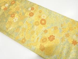 未使用品　金糸　扇面に花・蝶模様織り出し　袋帯